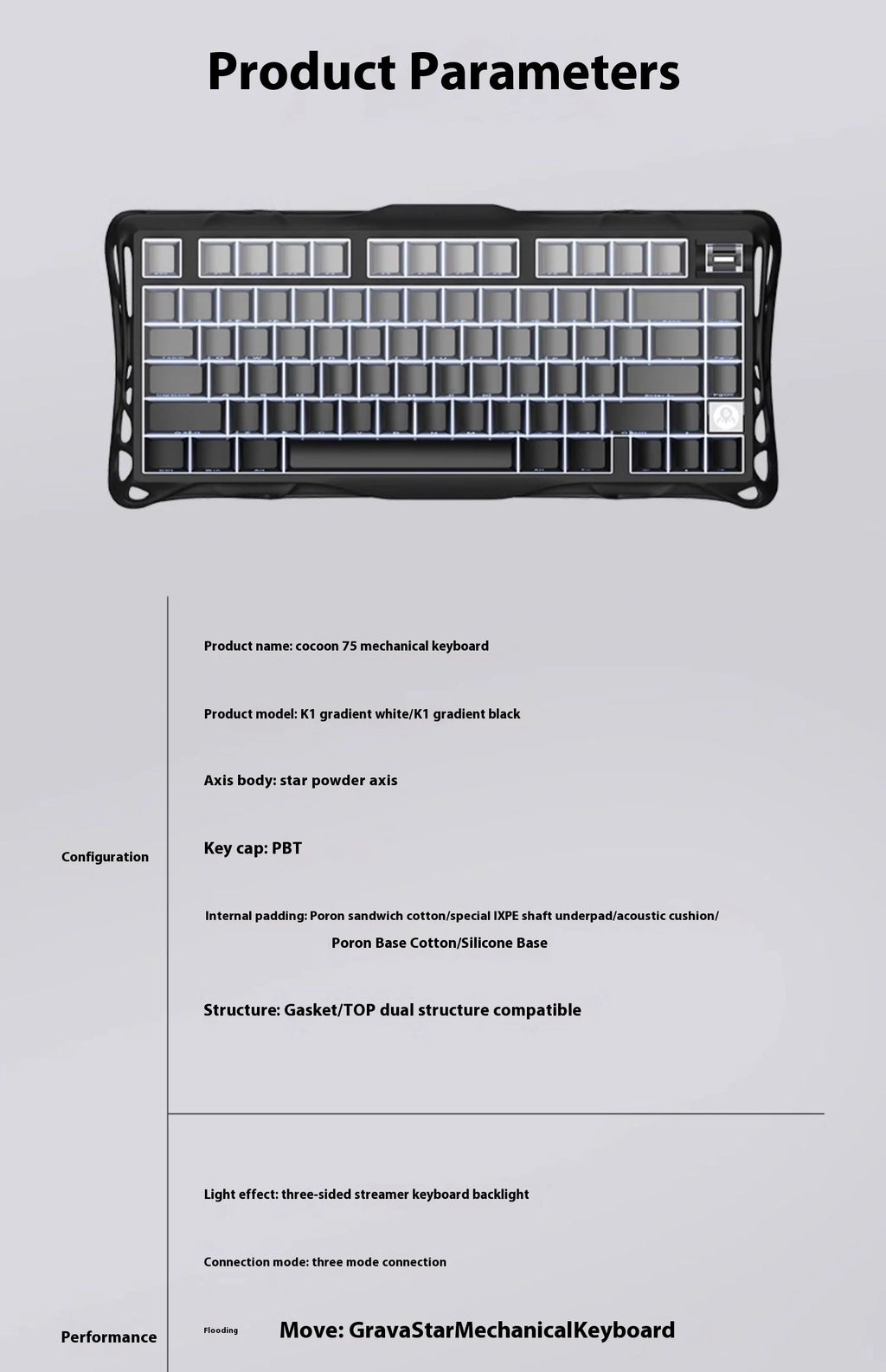 GravaStar K1 75 Tri-Mode Wireless Mechanical Gaming Keyboard