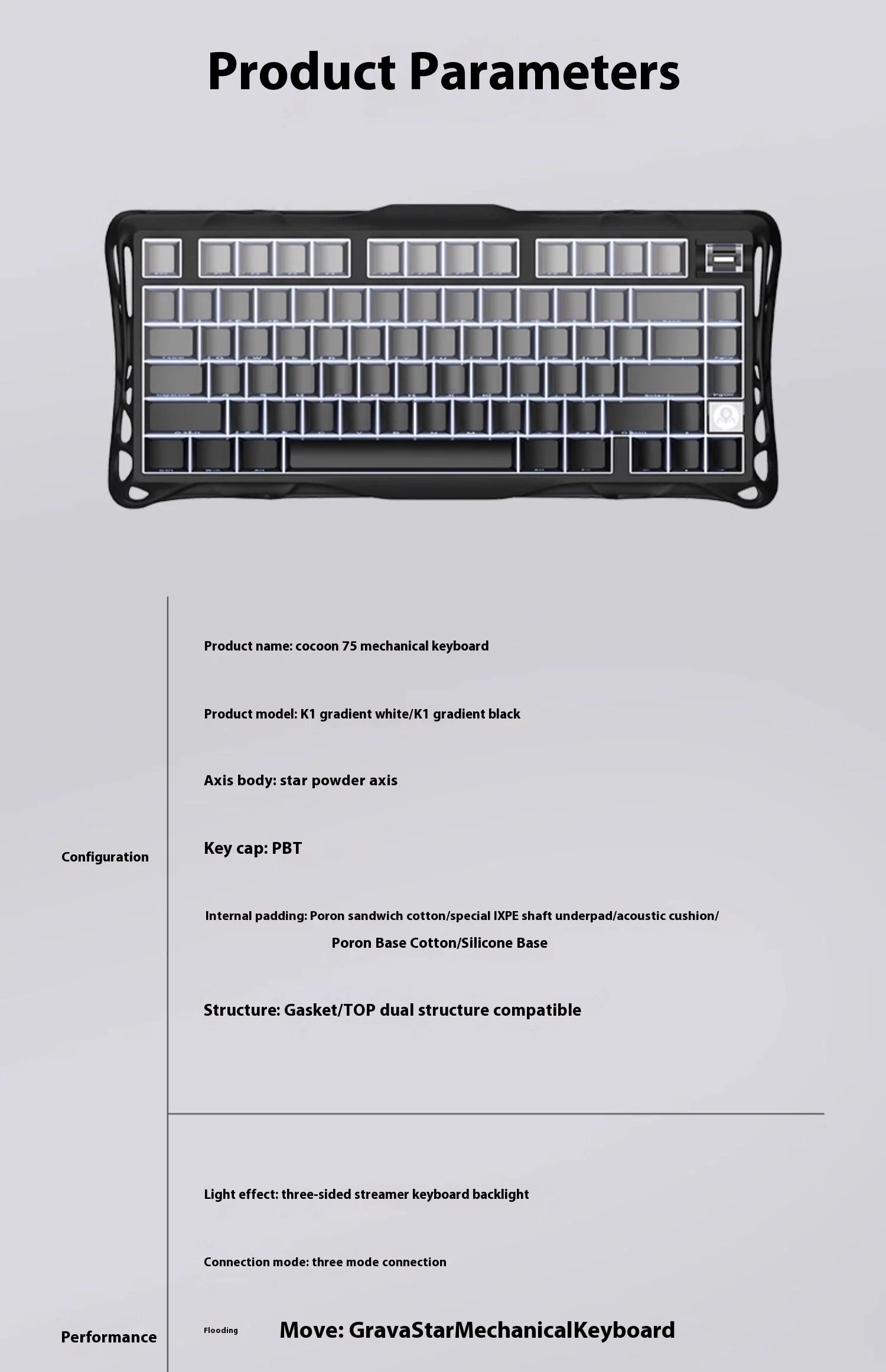 GravaStar K1 75 Tri-Mode Wireless Mechanical Gaming Keyboard