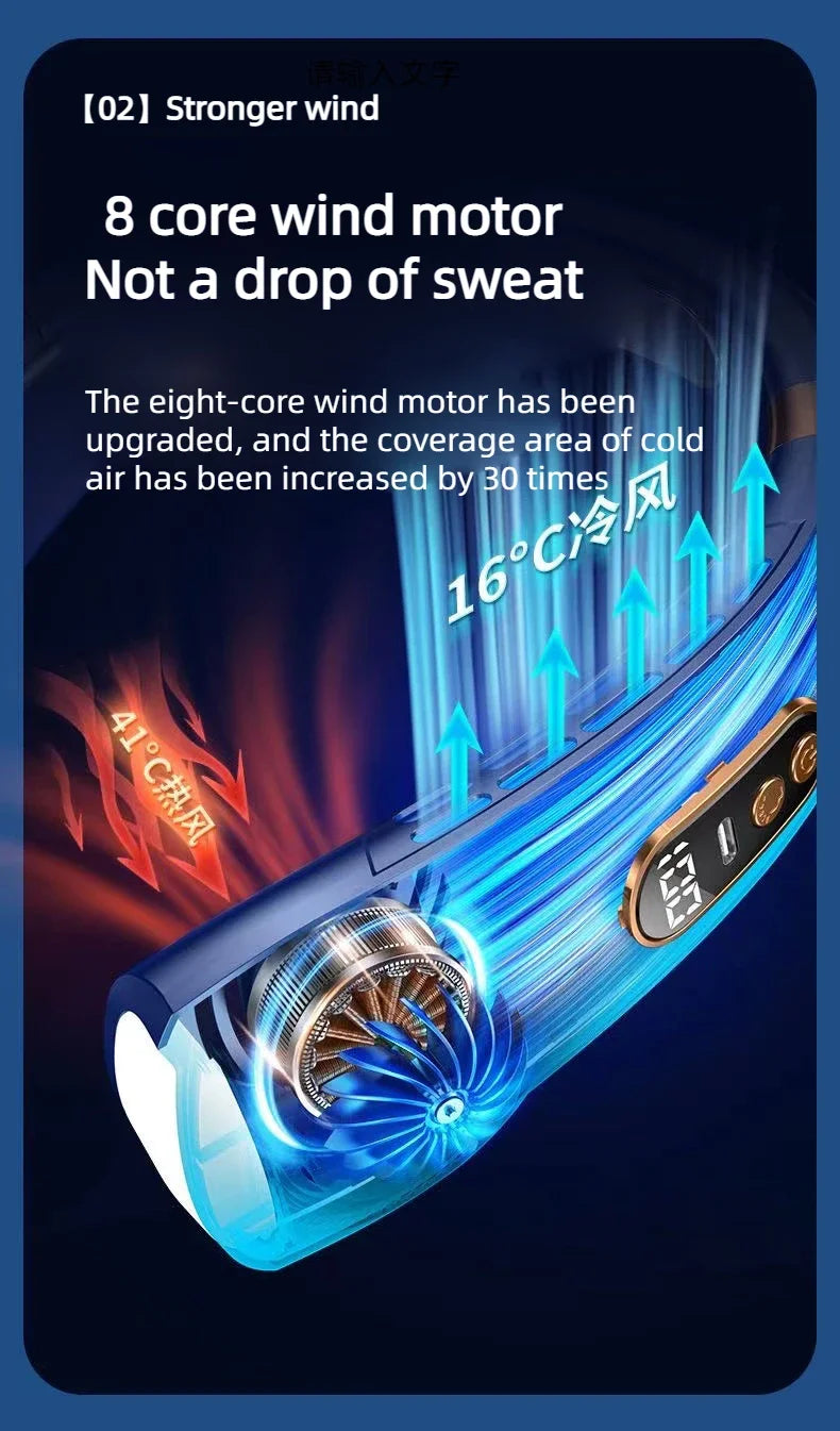 JKUOO Bladeless Neck Fan – 4000mAh 5-Speed LED