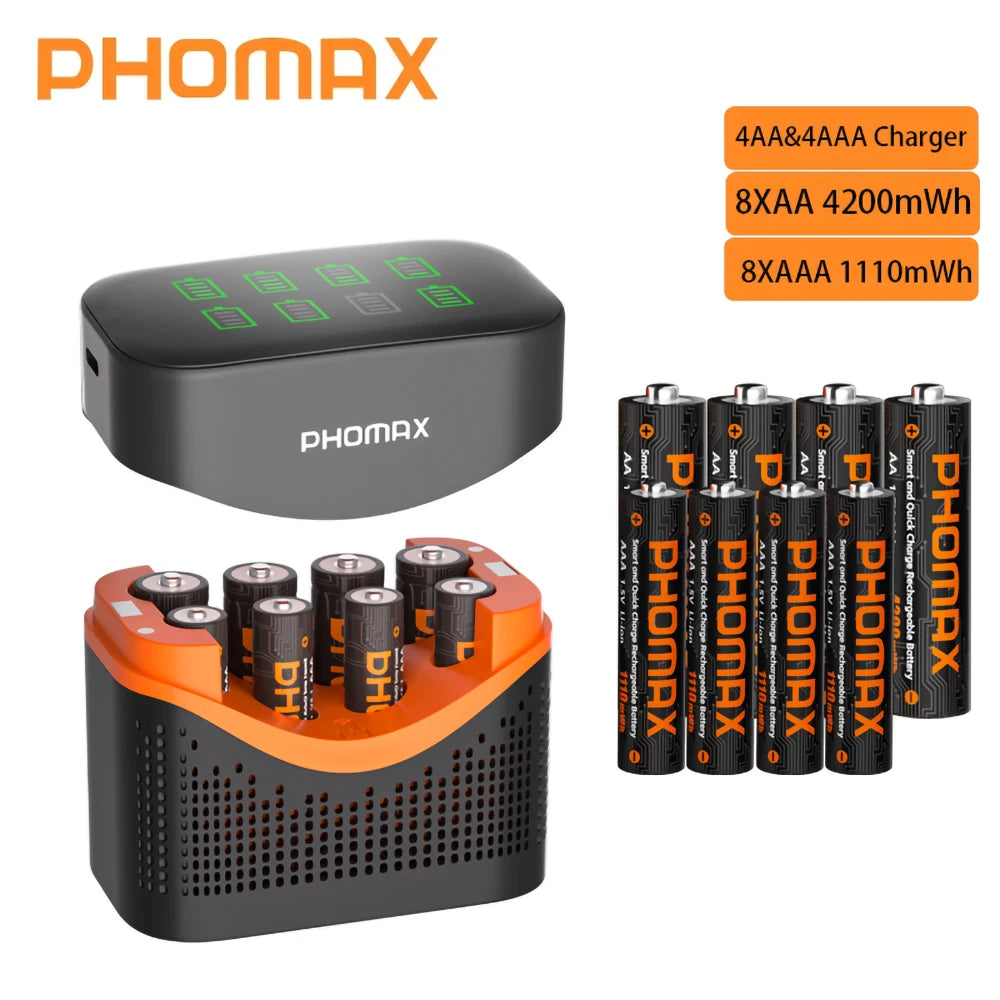 PHOMAX 1.5V Rechargeable Lithium Battery AA & AAA with Charger