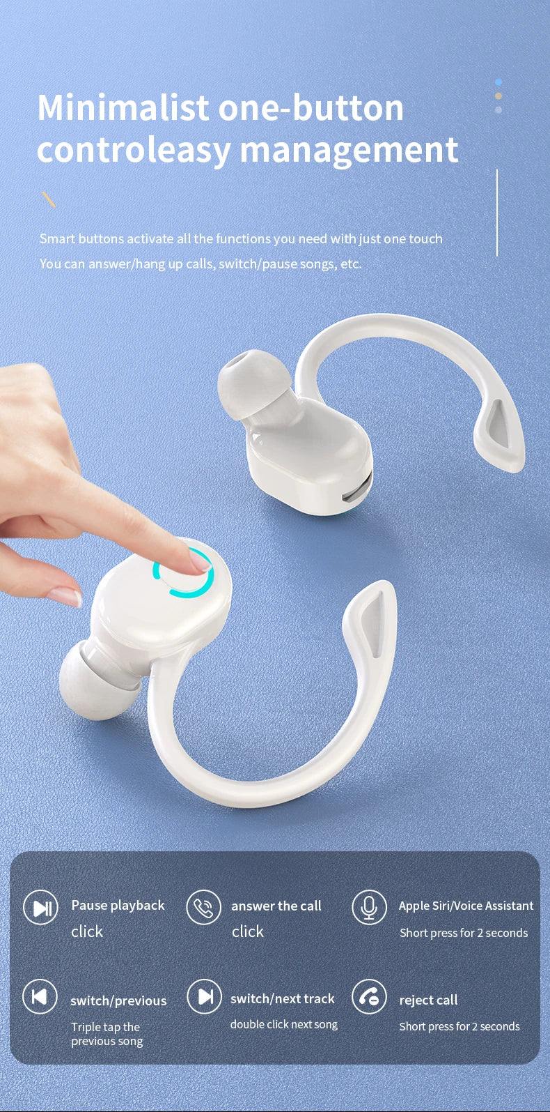 HiFi Bass Ear-Hook Earbuds Noise Cancelling Waterproof