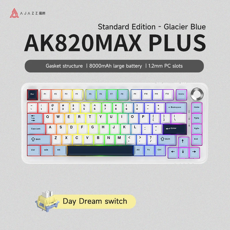 AJAZZ AK820 MAX/MAX Plus Gaming Keyboard Tri Mode 8000mAh Gasket TFT Screen Hot Plug Mechanical Keyboard Customized PC Accessory