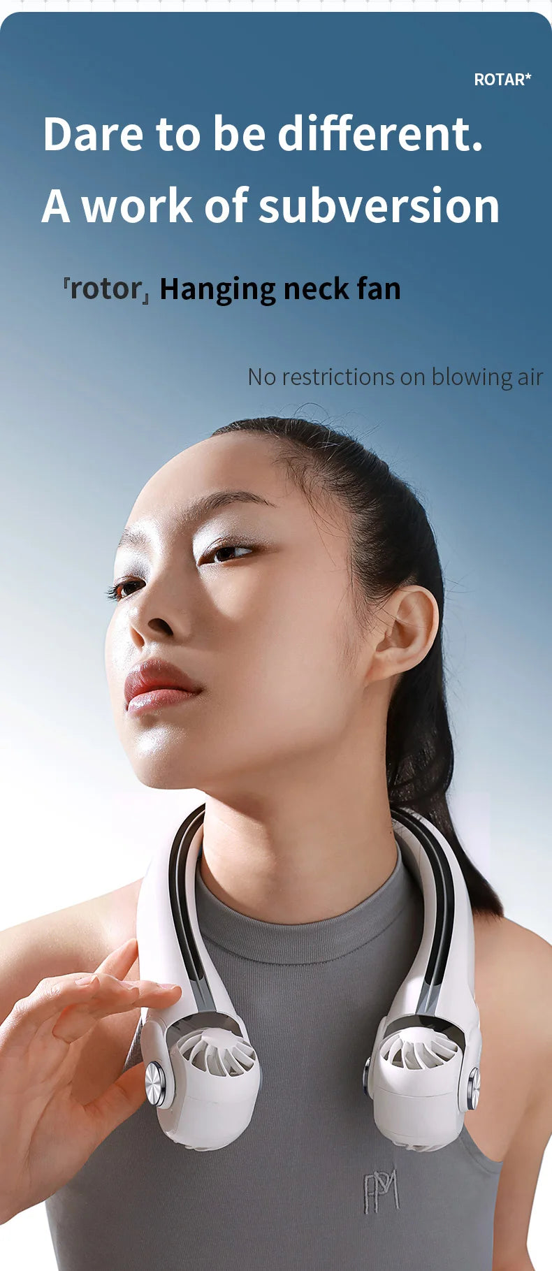 Rotor Bladeless Neck Fan – USB Rechargeable Turbo Cooling Fan