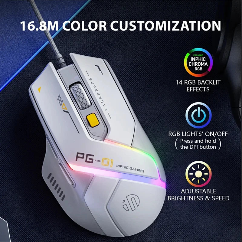 Inphic PG1 RGB Wired Gaming Mouse 12800 DPI 1000Hz