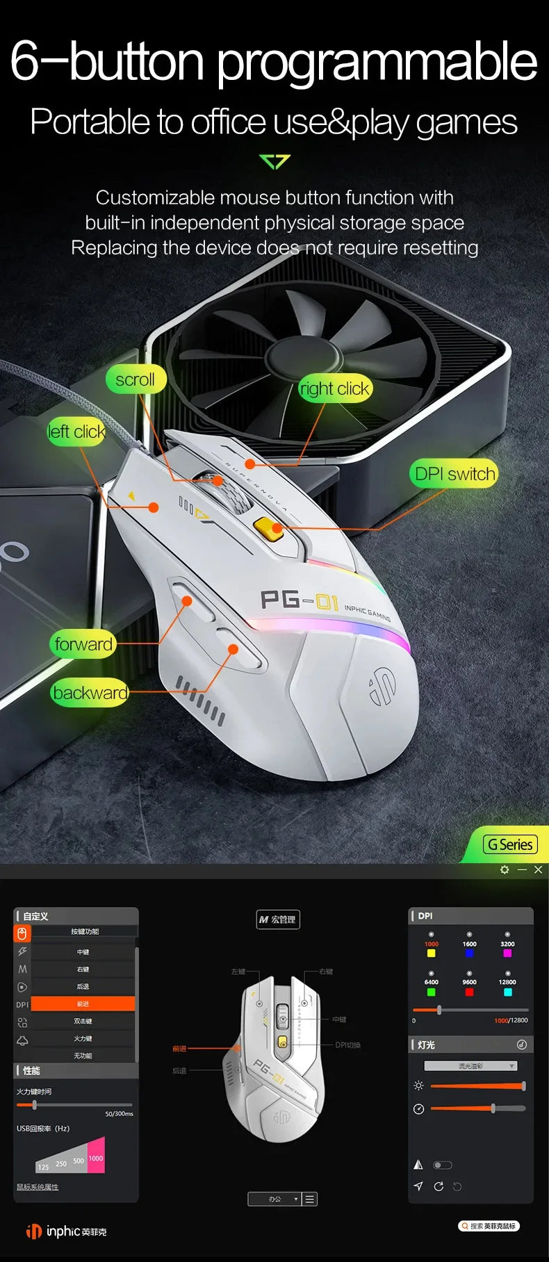 Inphic PG1 RGB Wired Gaming Mouse 12800 DPI 1000Hz