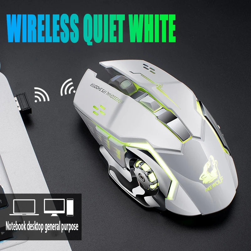 Free Wolf X8 Wireless Mouse Charging Gaming Mouse Mute Backlit Mechanical Ergonomic Optical Computer Accessories for Pc Laptop