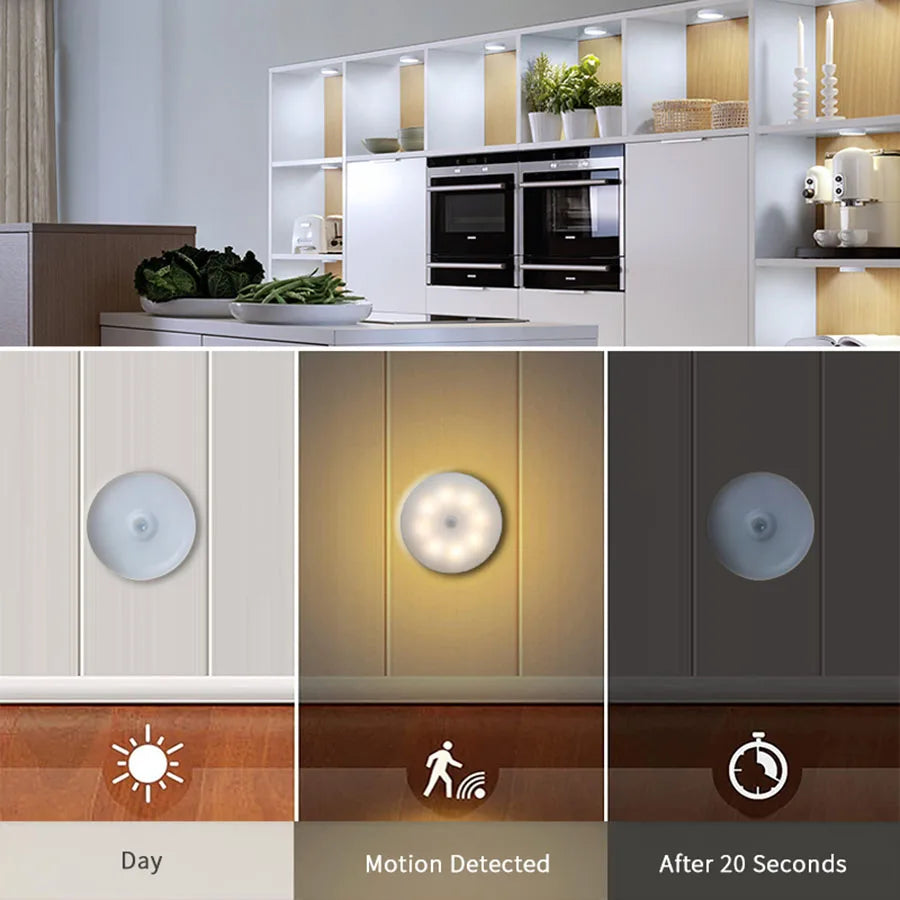 Smart Motion Sensor LED Night Light – USB Rechargeable Bedside Lamp